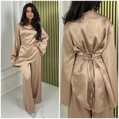 Laces Details Satin Oblique Set