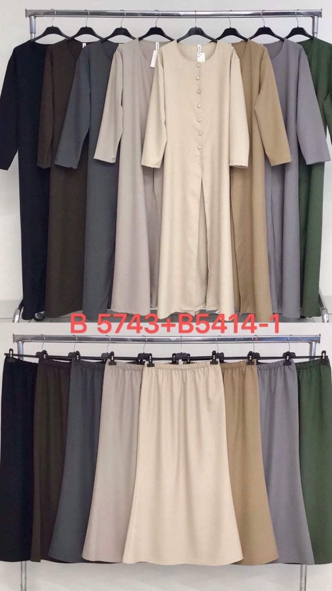 Two-Pieces Set Tie Belt Blouse Button Maxi + Skirt