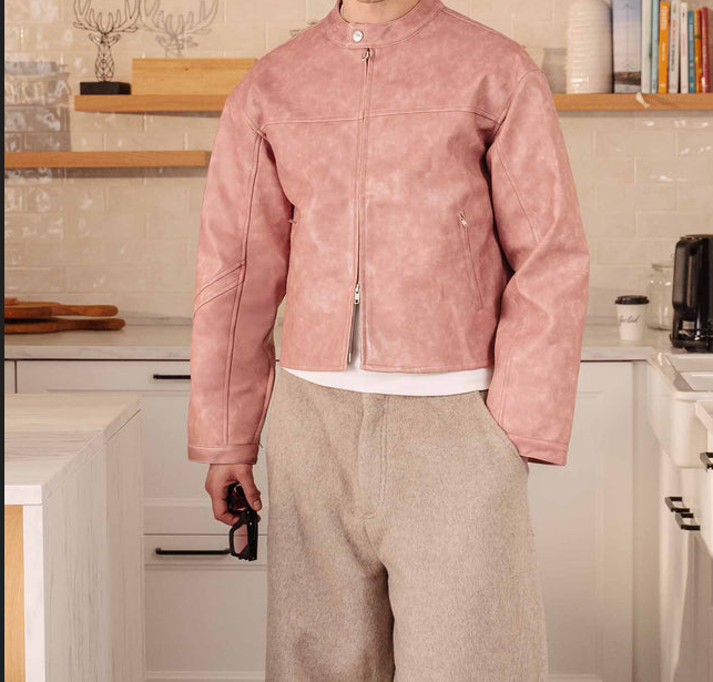 Dusty Pink Suede Moto Jacket