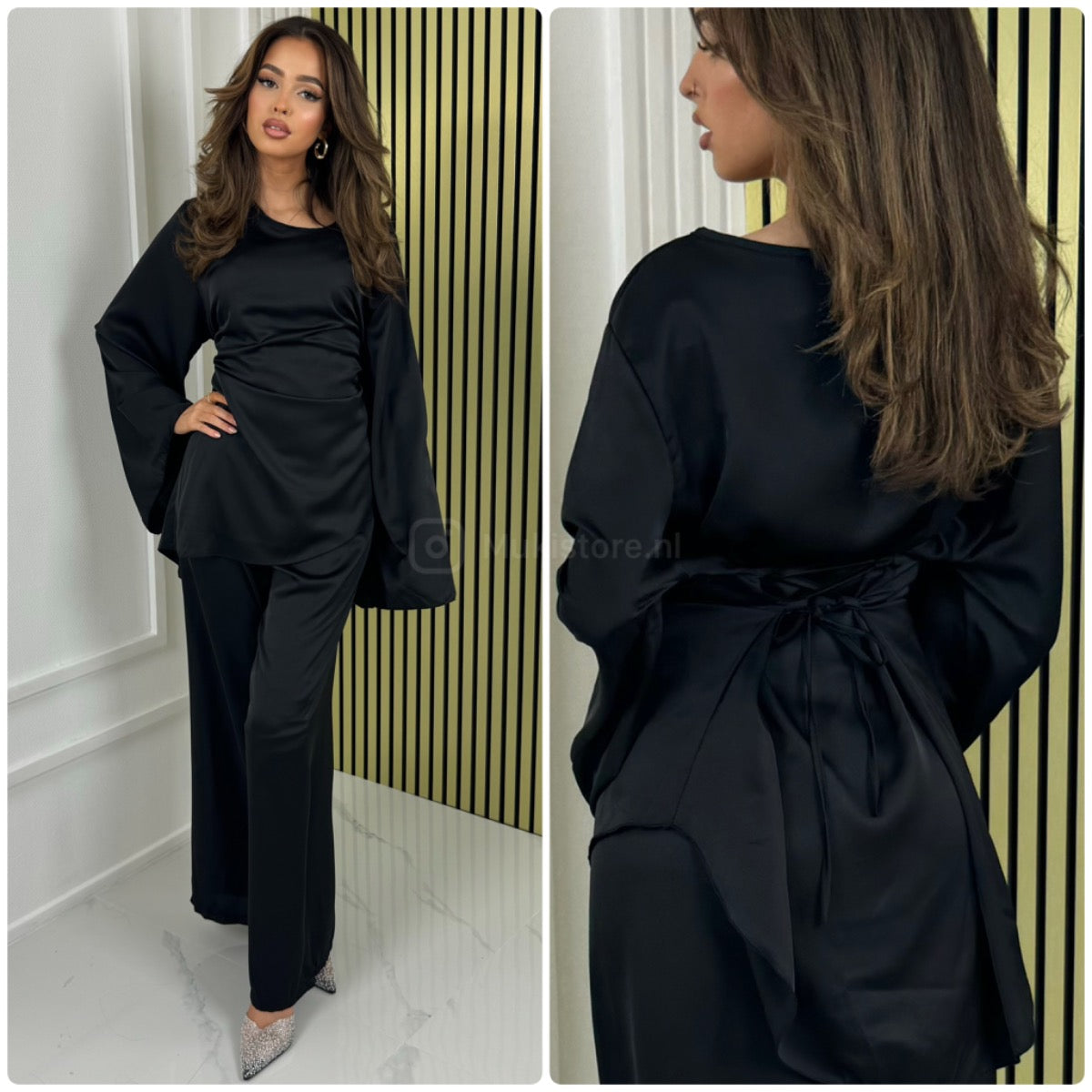 Laces Details Satin Oblique Set