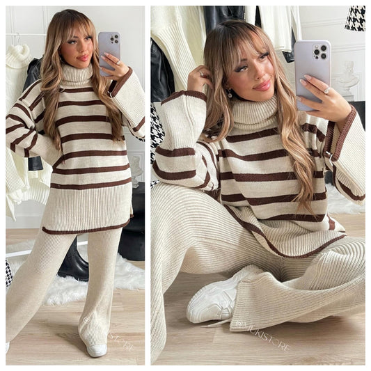 Striped Col Wide Leg Musthave Set