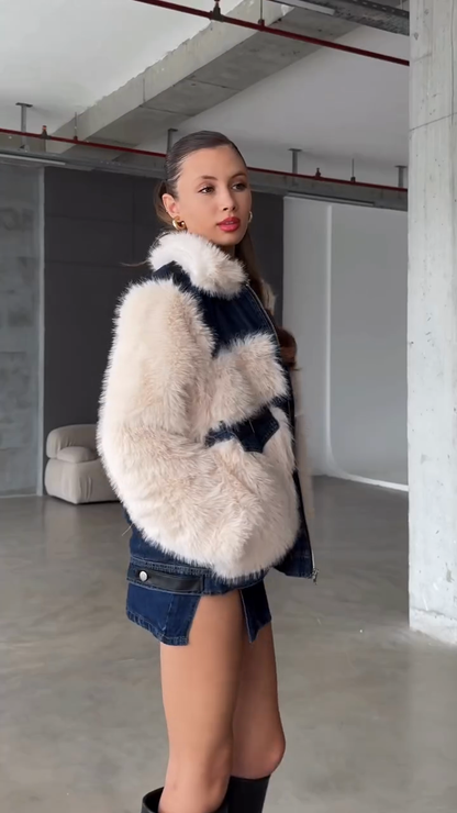 faux fur patchwork jacket