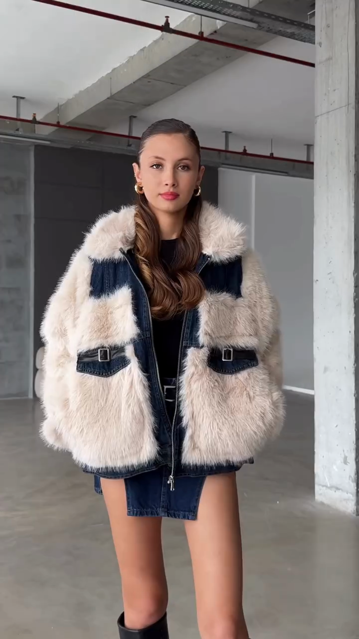 faux fur patchwork jacket