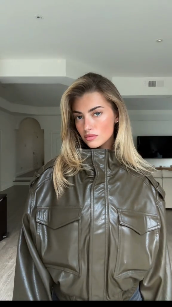 Olive Green Leather Worker Jacket