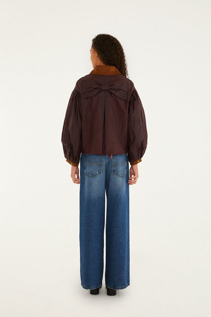 Embroidered Brown Cropped Jacket