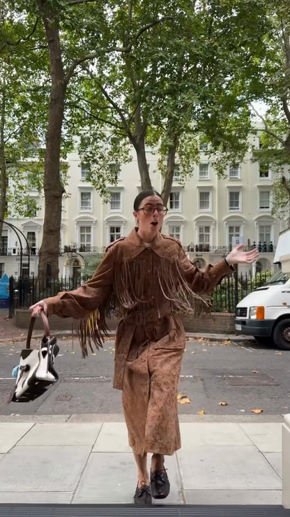 Brown Fringe - Embellished Suede Trench Coat