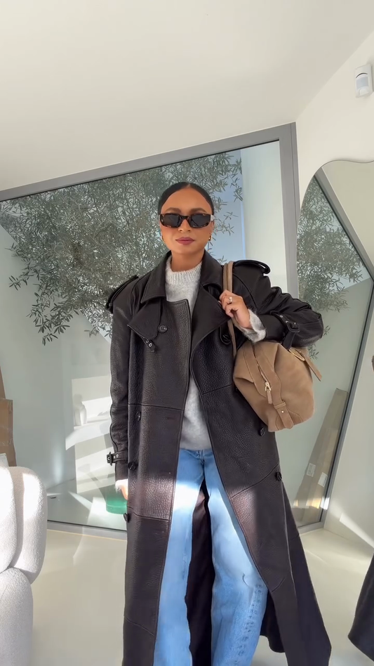 Pebbled Leather Trench Coat