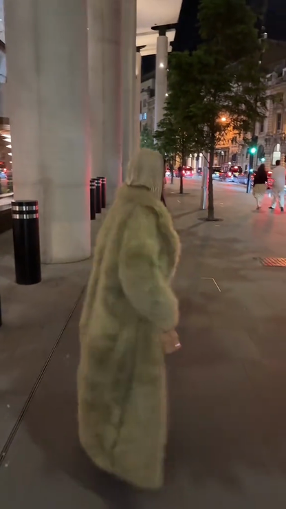 Light Green Faux Fur Hooded Coat