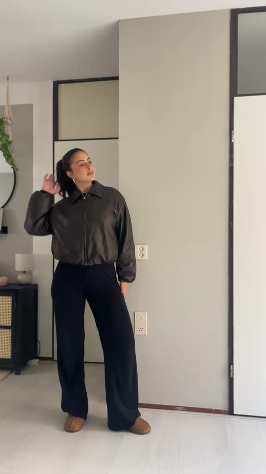 Dark Brown Leather -Zip - Up Jacket