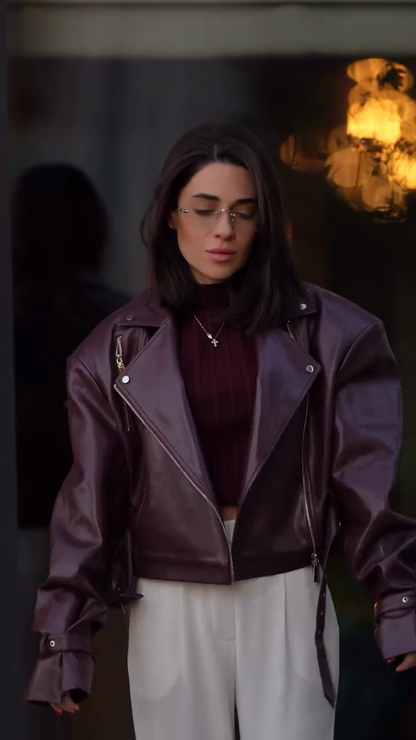 Burgundy Leather Biker Jacket