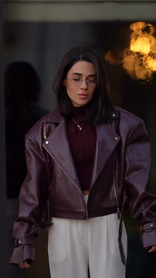 Burgundy Leather Biker Jacket