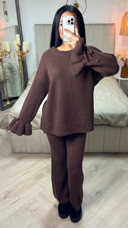 Knitwear Oversized Set Ruffle Sleeve Tie Detail