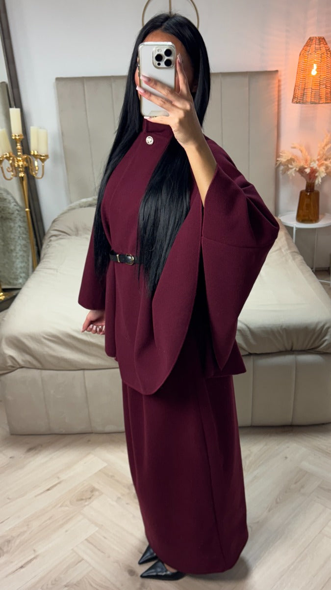 Oversized Belt Poncho + Skirt Set