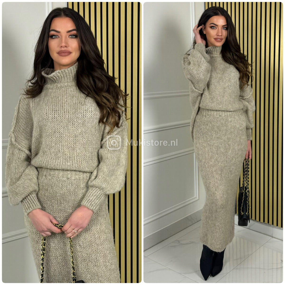 High Neck Lana Skirt Set Seam Detail