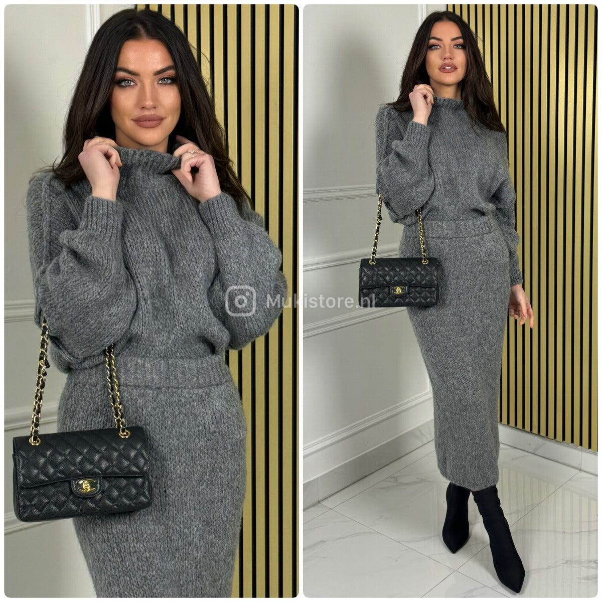 High Neck Lana Skirt Set Seam Detail