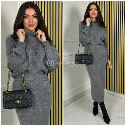 High Neck Lana Skirt Set Seam Detail