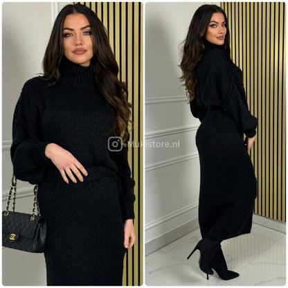 High Neck Lana Skirt Set Seam Detail