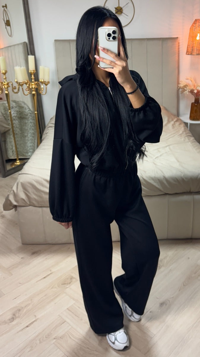 Hoodie Zipper Essential Soft Shiny Set