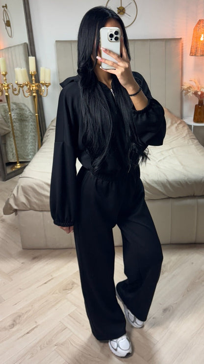 Hoodie Zipper Essential Soft Shiny Set