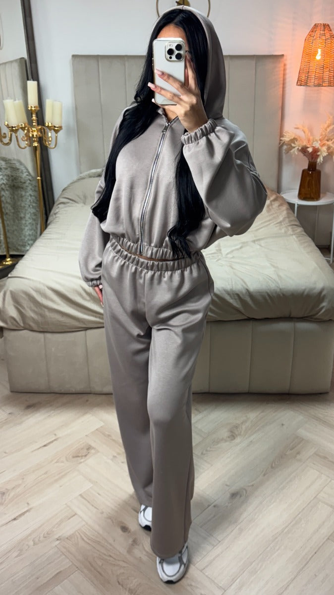 Hoodie Zipper Essential Soft Shiny Set