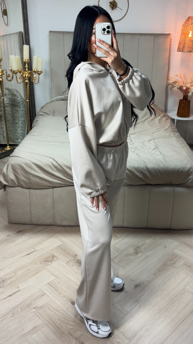 Hoodie Zipper Essential Soft Shiny Set