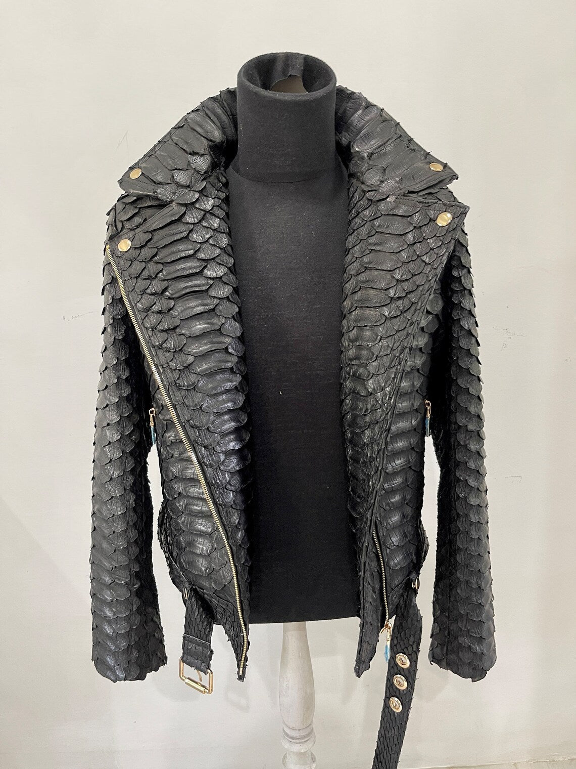 Dark Grey Crocodile Embossed Leather Jacket