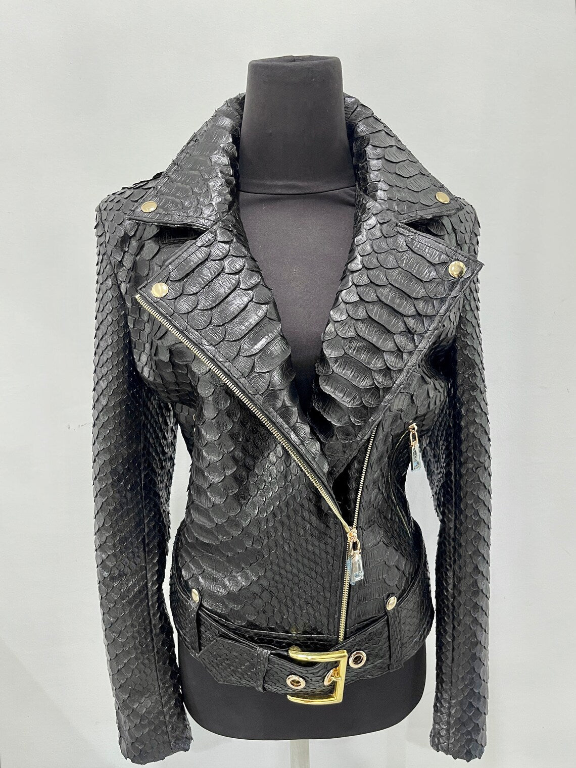 Dark Grey Crocodile Embossed Leather Jacket