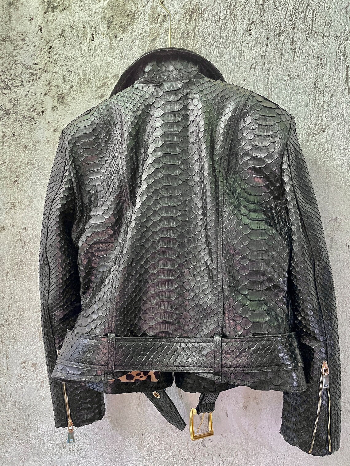 Dark Grey Crocodile Embossed Leather Jacket