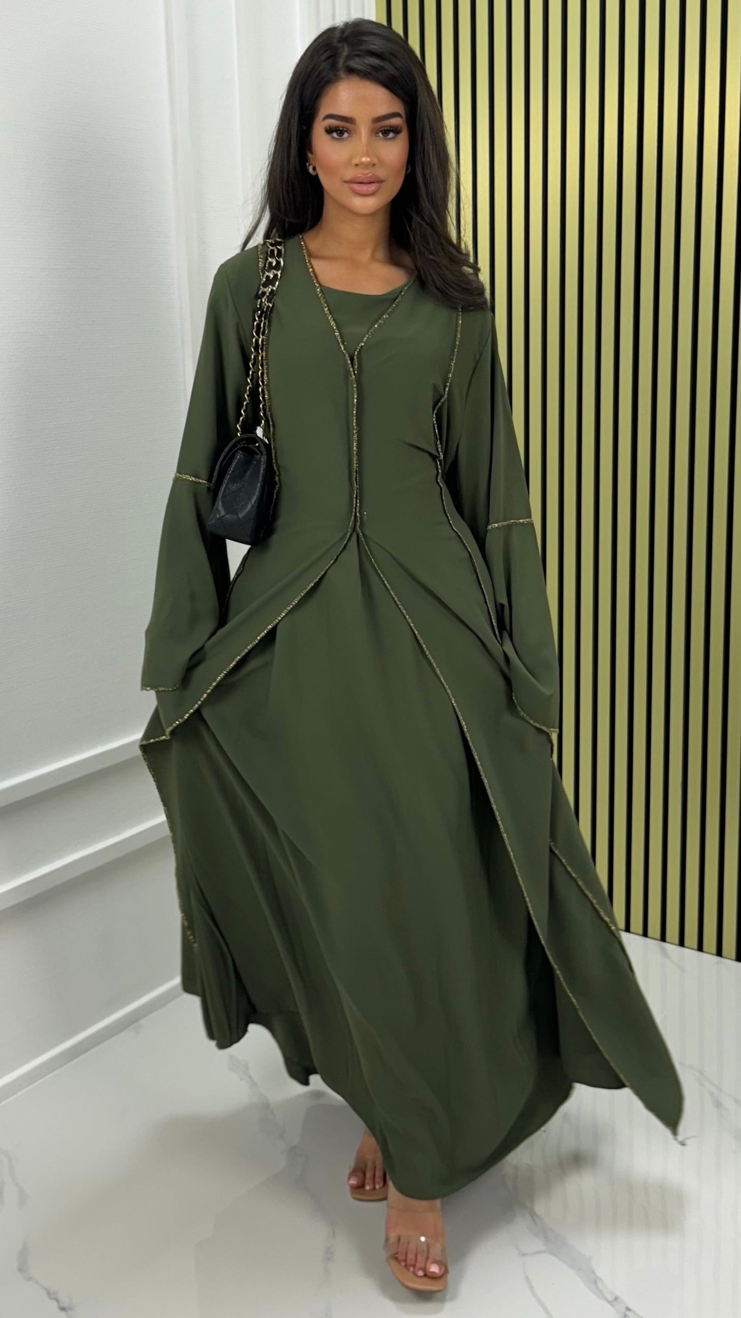 Two-Piece Set Dress Golden Seam Details