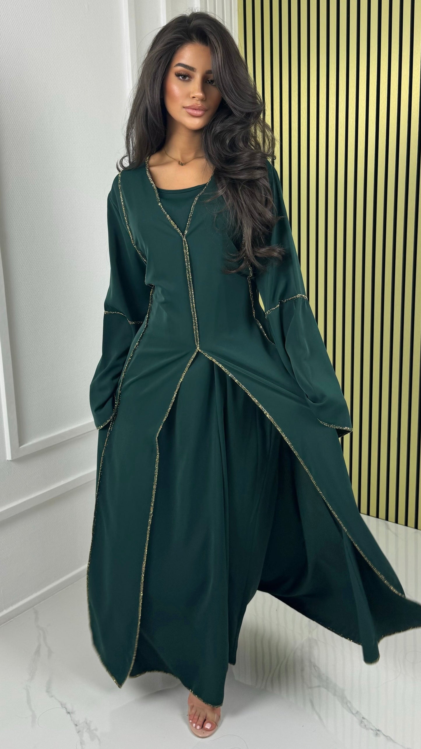 Two-Piece Set Dress Golden Seam Details