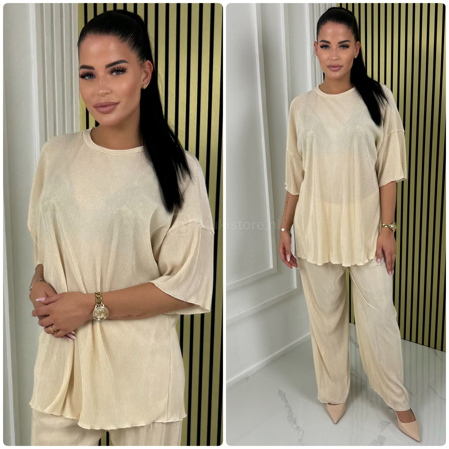 T-shirt Wide Leg Set Shiny Ribbed