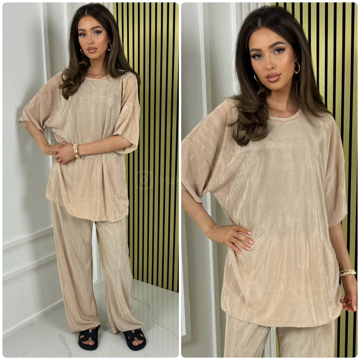 T-shirt Wide Leg Set Shiny Ribbed