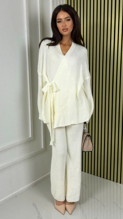 Knitwear Wrapped TIe Belt Cardigan Set