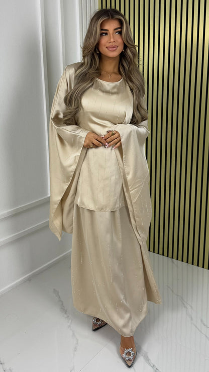 Inside Tie Belt Oversized Strass Butterfly Top + Skirt Set