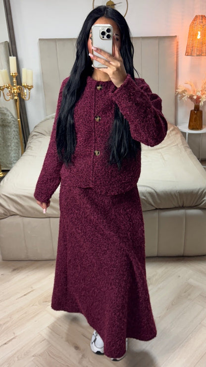 Teddy Coat + Skirt Set Three Buttons Detail