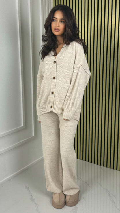 Knitwear V Neck Four Button Wide Leg Set