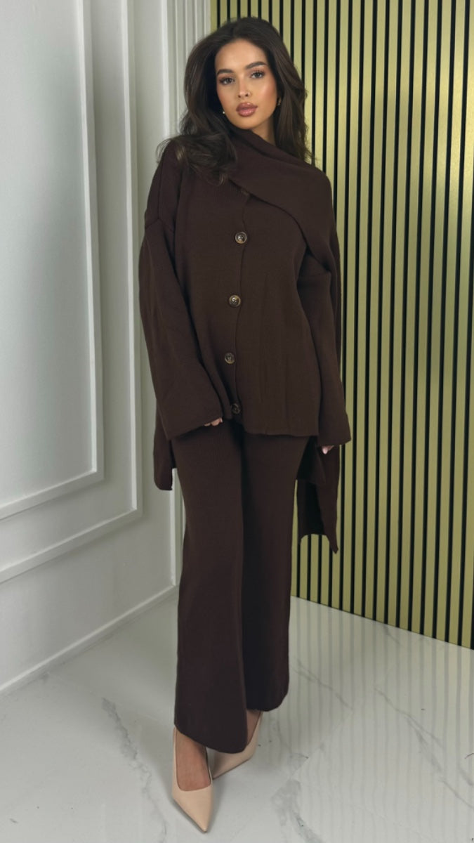 Knitwear Five Button Set Integrated Shawl