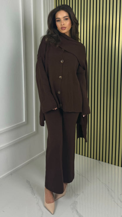 Knitwear Five Button Set Integrated Shawl