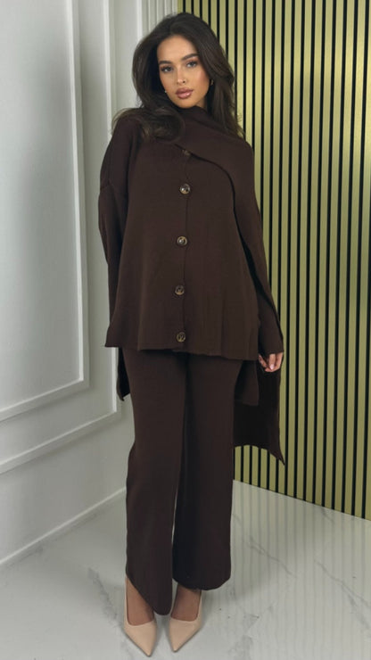 Knitwear Five Button Set Integrated Shawl