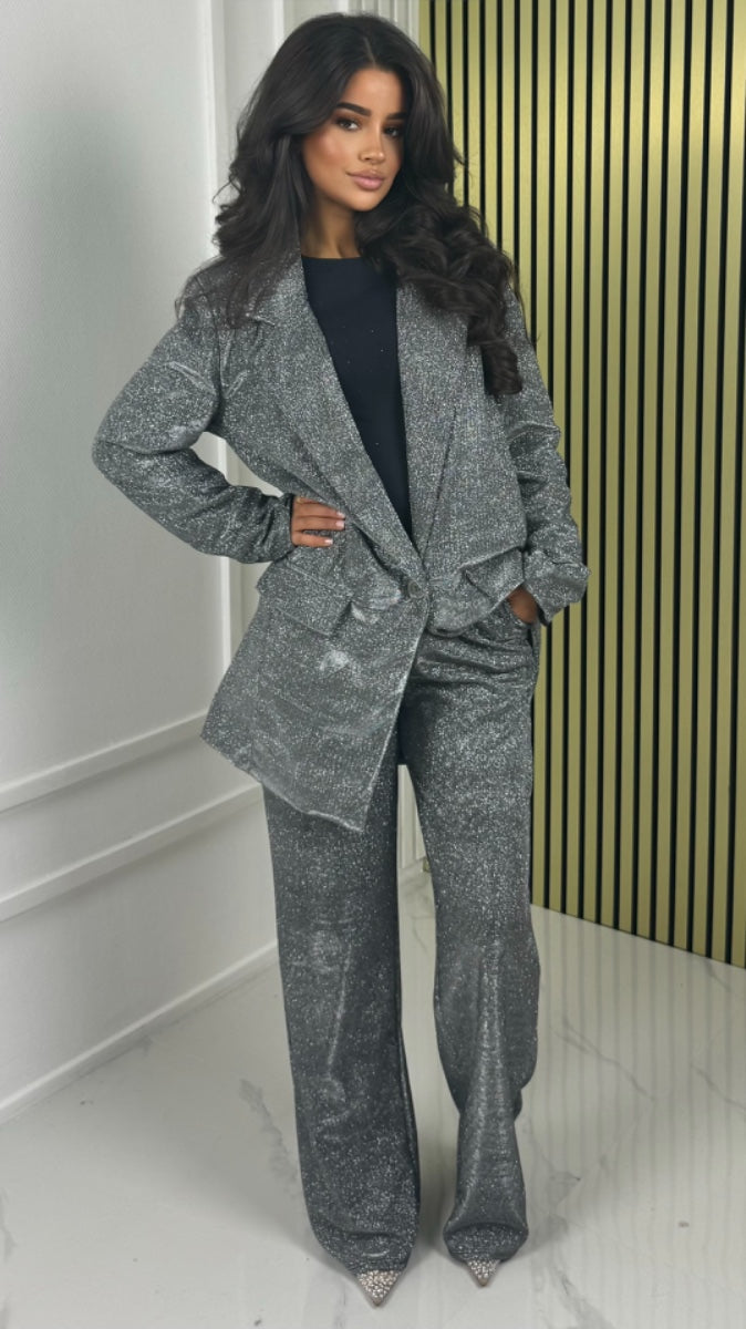 Oversized Shiny Blazer + Wide Legs Set