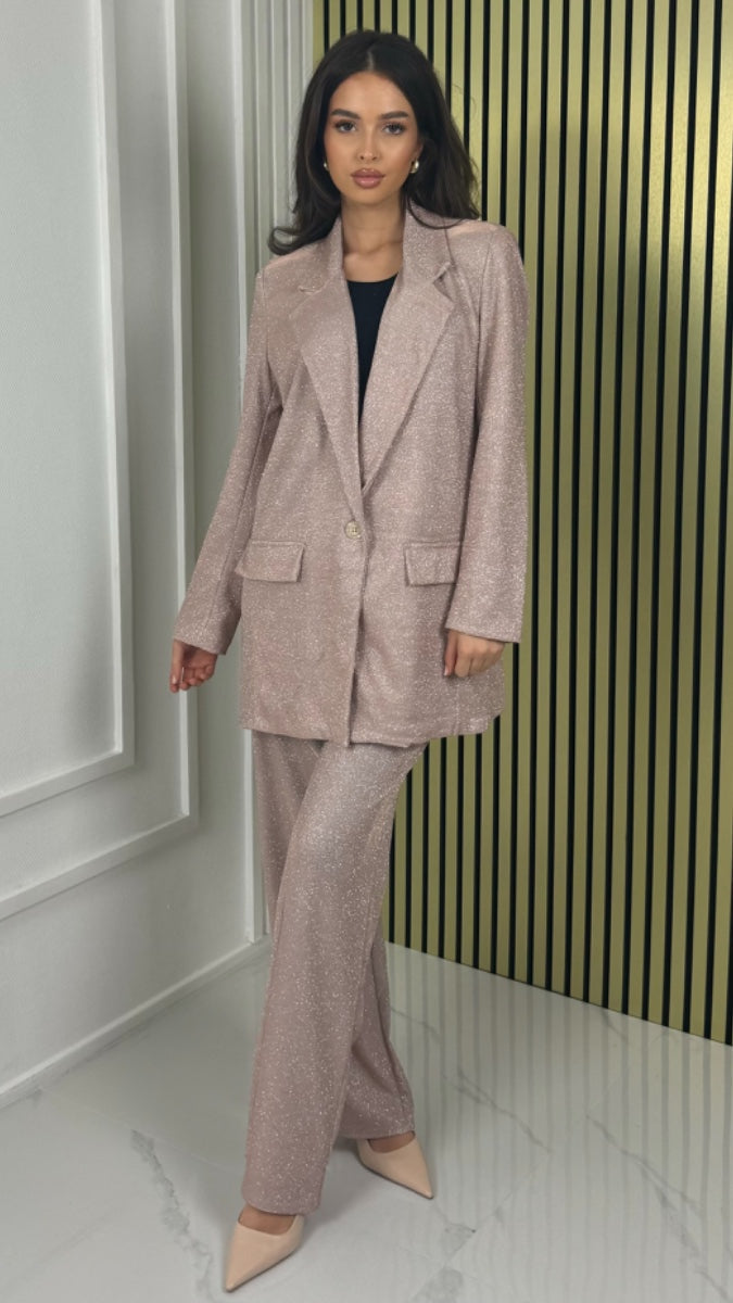 Oversized Shiny Blazer + Wide Legs Set