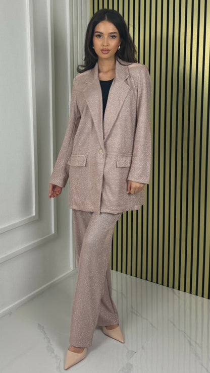 Oversized Shiny Blazer + Wide Legs Set