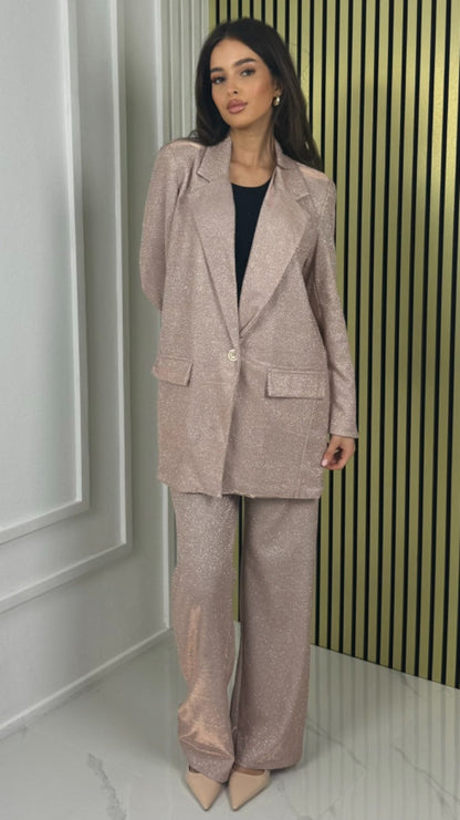 Oversized Shiny Blazer + Wide Legs Set