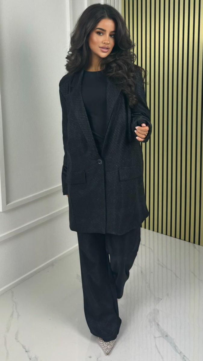 Oversized Shiny Blazer + Wide Legs Set