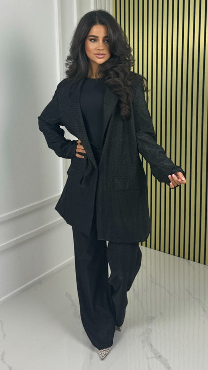 Oversized Shiny Blazer + Wide Legs Set