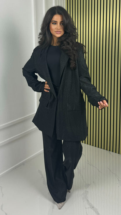 Oversized Shiny Blazer + Wide Legs Set