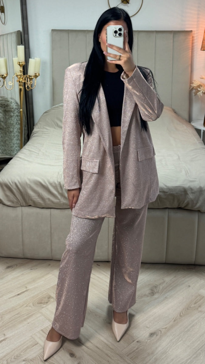 Oversized Shiny Blazer + Wide Legs Set