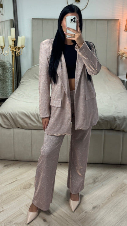 Oversized Shiny Blazer + Wide Legs Set