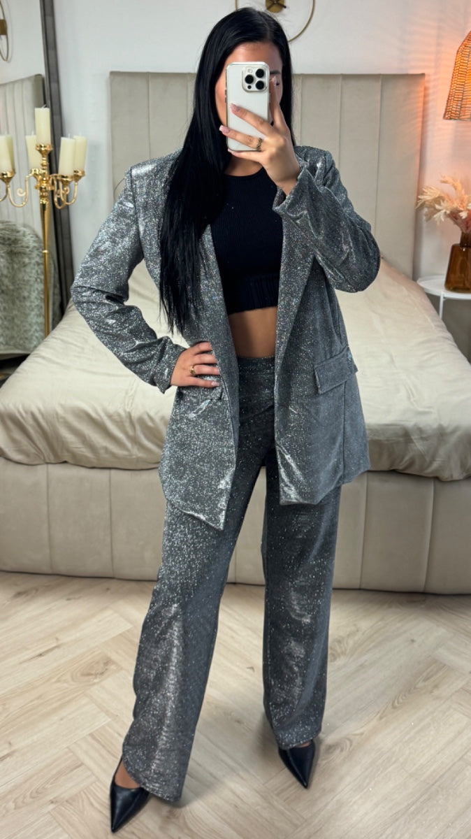 Oversized Shiny Blazer + Wide Legs Set