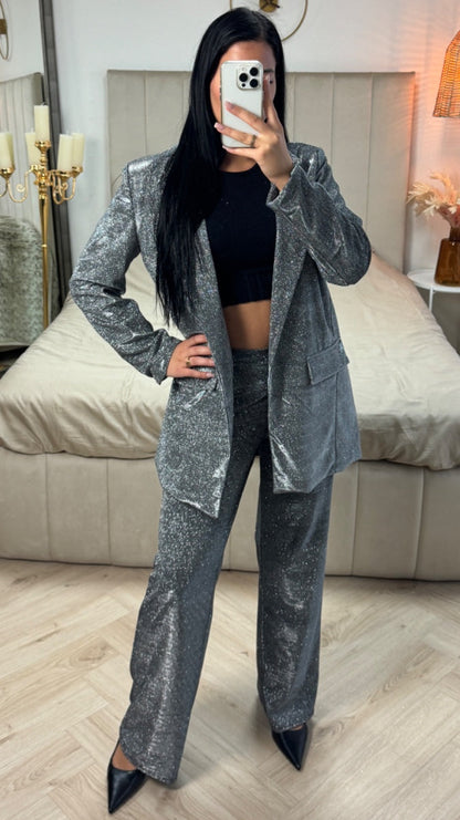 Oversized Shiny Blazer + Wide Legs Set